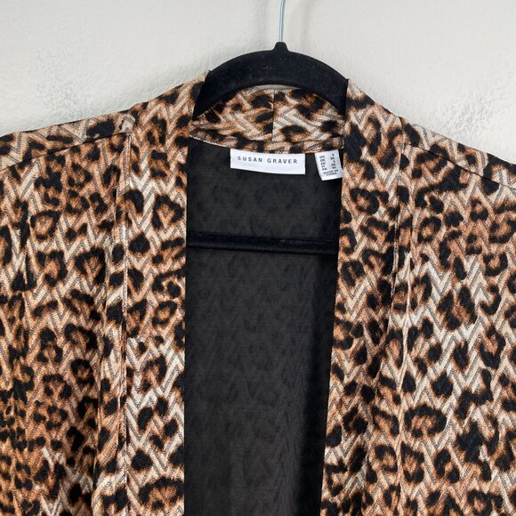 Susan Graver Womens Large Leopard Animal Print Open Front Cardigan Jacket - Picture 7 of 11